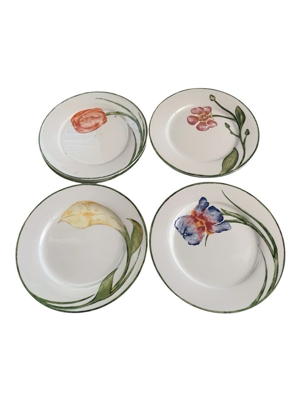 Set of 4 Vintage Pier 1 Floral Salad Plates Tulip Iris Calla Lily & Orchid